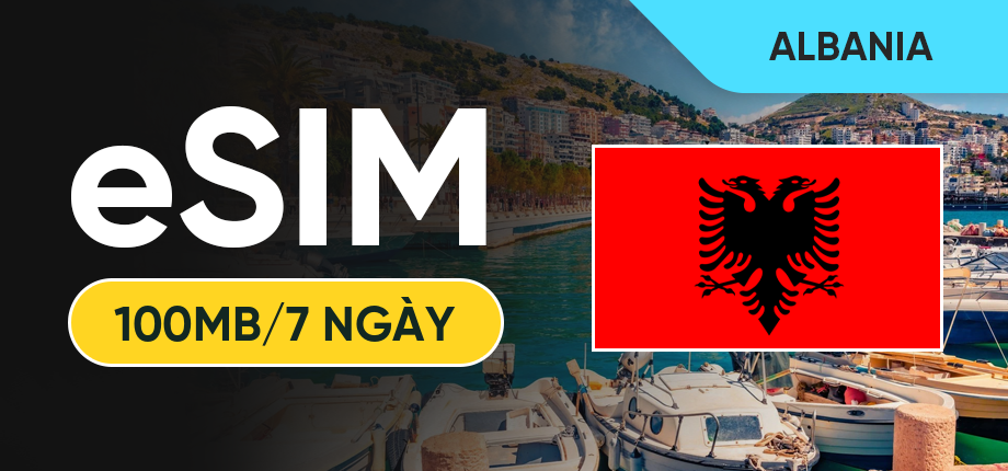 eSIM Data Du Lịch Albania - 100MB/7 Ngày