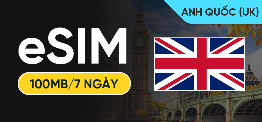 eSIM Data Du Lịch Anh Quốc - 100MB/7 Ngày