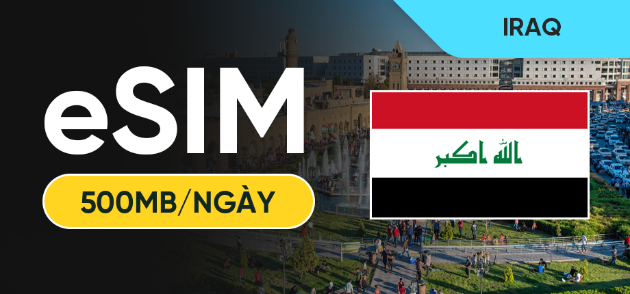 eSIM Data Du Lịch Iraq - 500MB/Ngày
