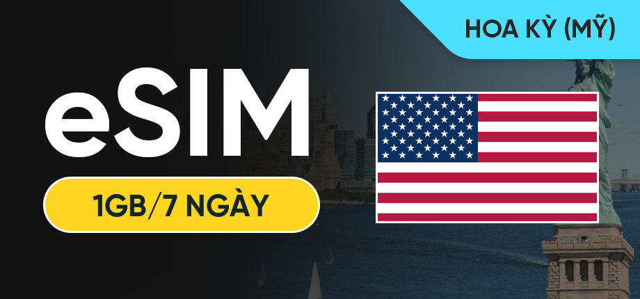 eSIM Data Du Lịch Mỹ (Hoa Kỳ) - 1GB/7 Ngày