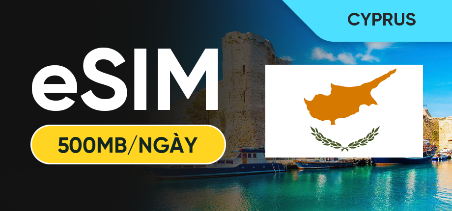 eSIM Data Du Lịch Síp - 500MB/Ngày