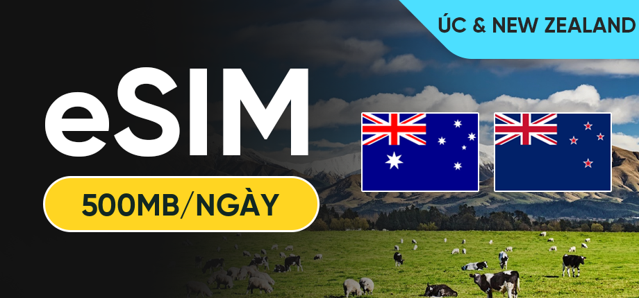 eSIM Data Du Lịch Úc & New Zealand - 500MB/Ngày